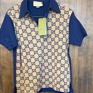 Gucci Navy and Beige Monogram Polo